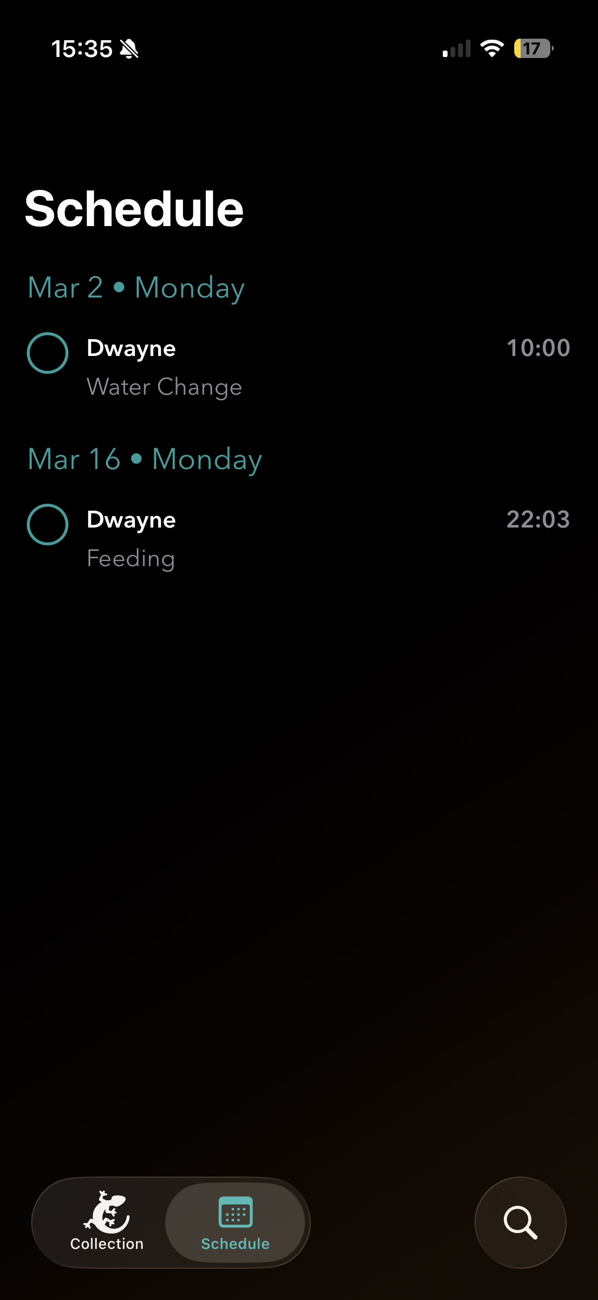 Schedule Reminders (dark mode)